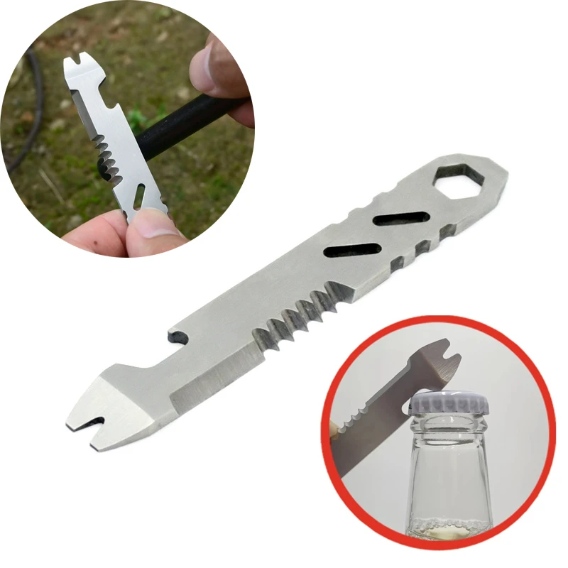 1/2pcs Multifunctional Mini Stainless Steel Pry Bar Hex Wrench Bottle Opener Scraper Blade Outdoor Survival Gear Repair Tools