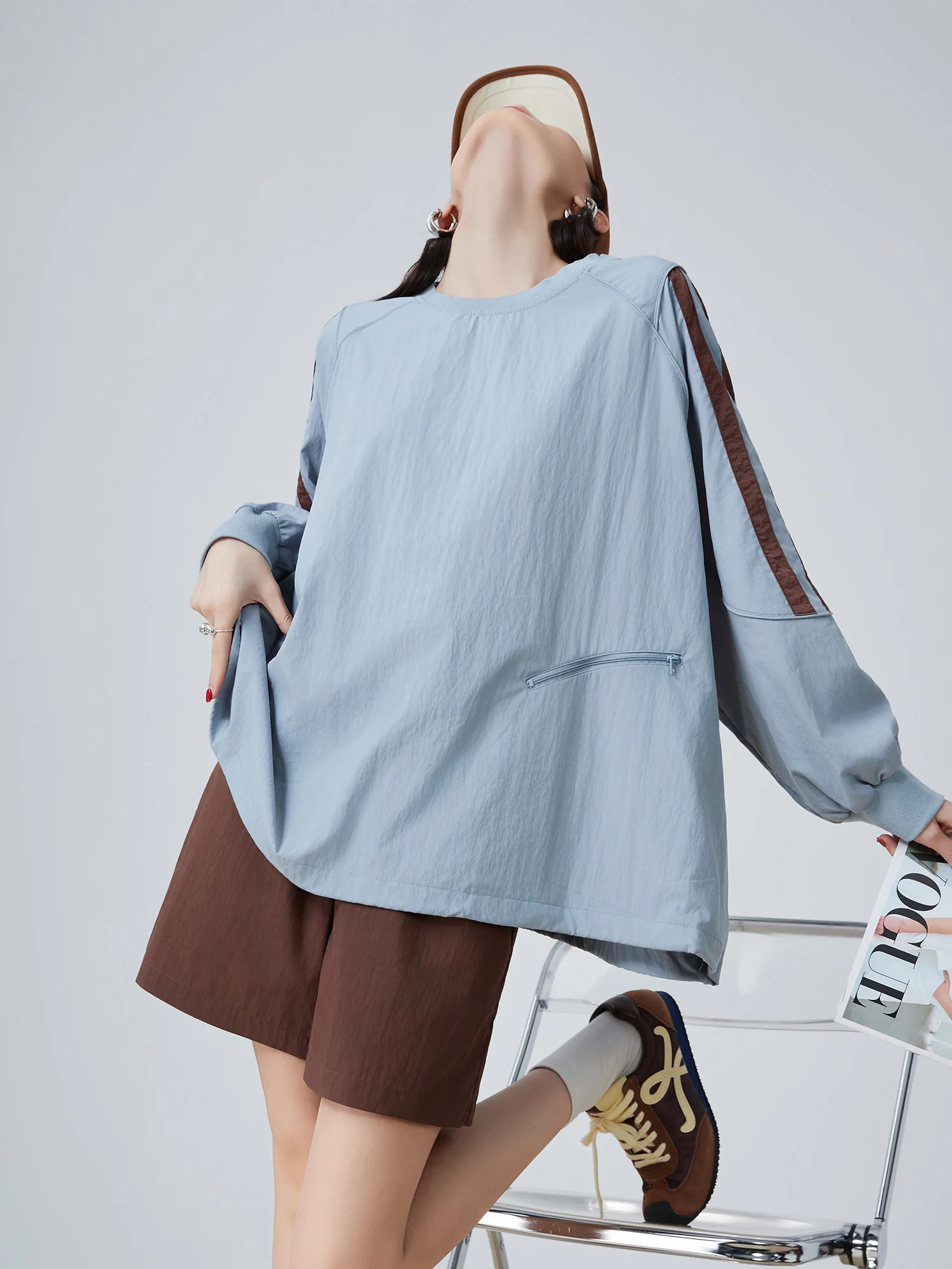 

Ретро-американский цветной свитшот и шорты: женский свободный повседневный комплект из двух предметов, осень 2025, новинка в корейском стиле