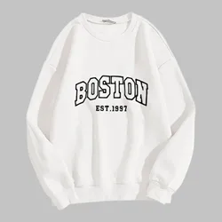 Korean Sweatshirts 2024 Autumn Korean Fashion Letter Printed Hoodies Women Round Neck Casual Long Sleeve Pullover Sweatshirt