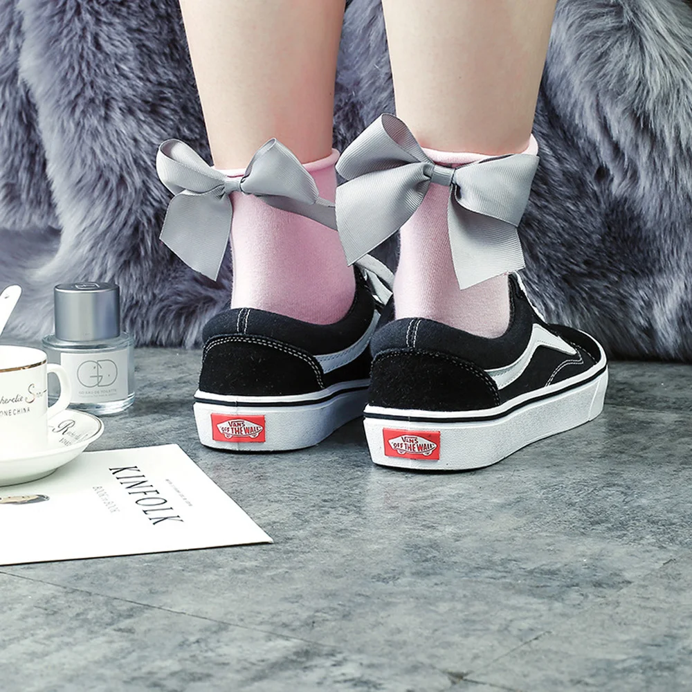 1 Pair Girls' Multicolored Bow Elastic Mouth Curled Edges Short Socks Women Cute College JP KR Forest-Style Surprise Gift