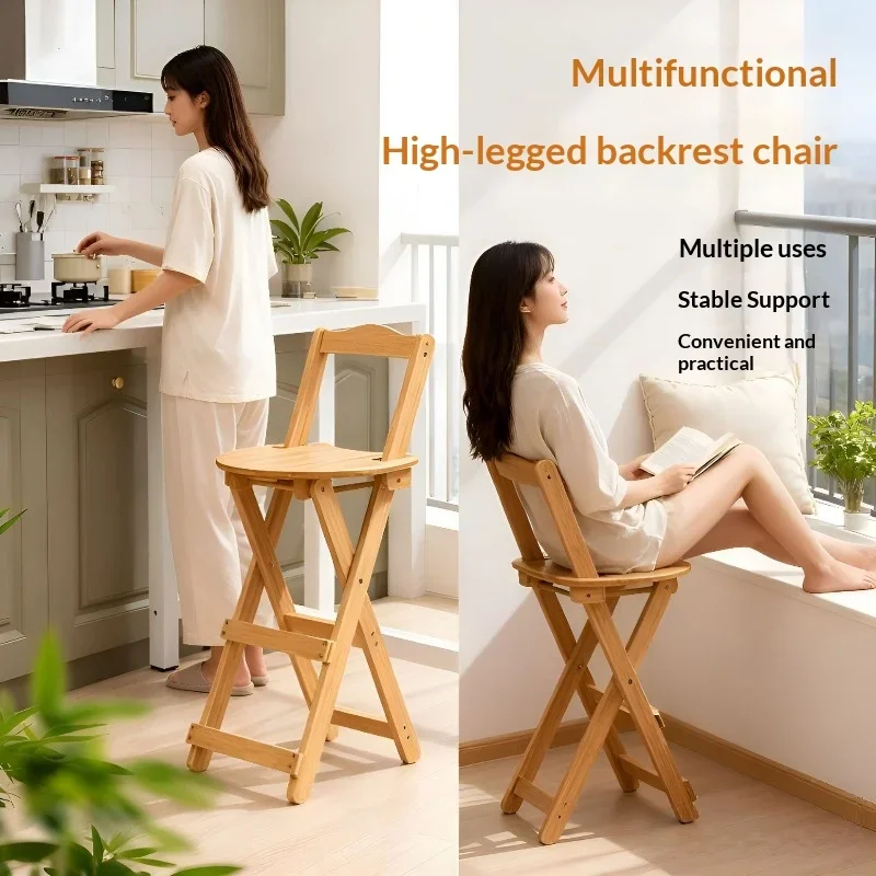 

Compact Folding Bar Stool High Bar Chair Backrest Bamboo Wood Home Use Stool Chair High Bar Stool Chairs Cadeiras Barstools