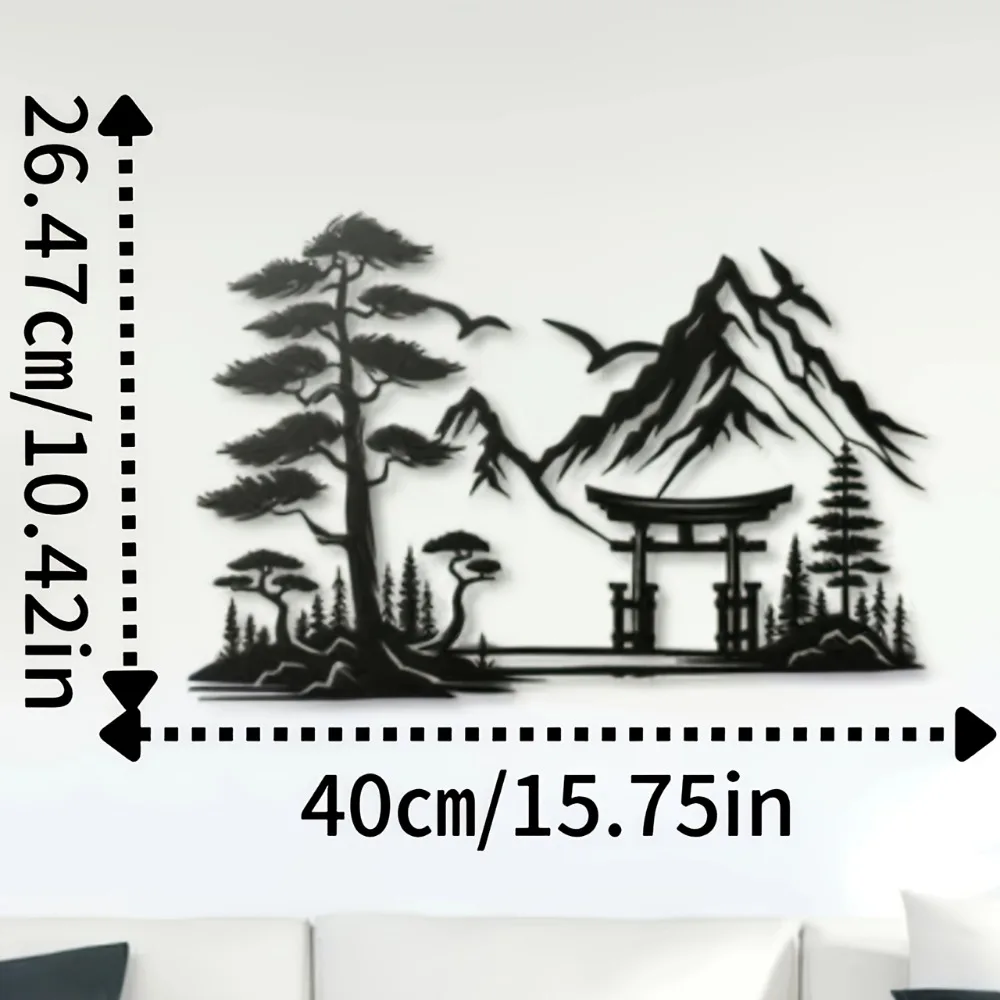 CIFBUY Metal Wall Art Japanese Garden Scenery Iron Craft Zen Landscape Painting Home Office Decor Indoor Outdoor Wall Hanging De