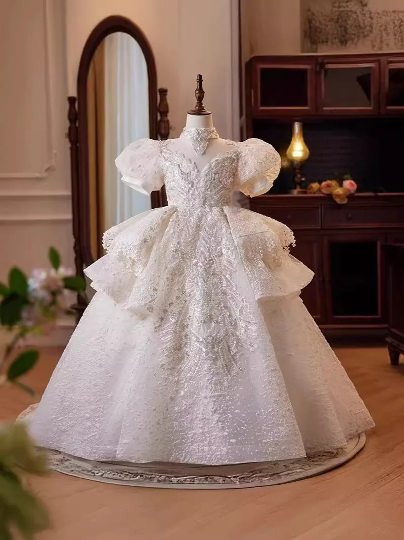 Vestido de princesa para niña de las flores, vestido de novia para niños, disfraz de actuación de piano