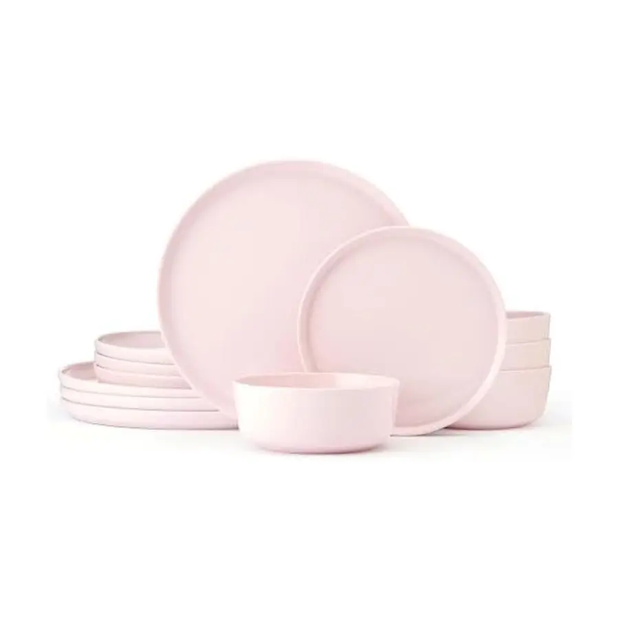 

Madison Pastel Bone China Lightweight Chip Resistant 12 Piece Dinnerware Set, Pink