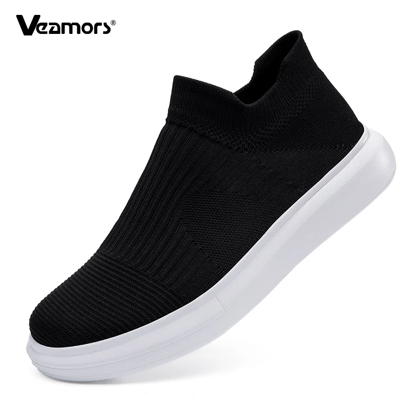 

Дышащая вязаная женская прогулочная обувь, мужские легкие уличные туфли на плоской подошве, лоферы без шнуровки, удобные лоферы для пар, противоскользящие