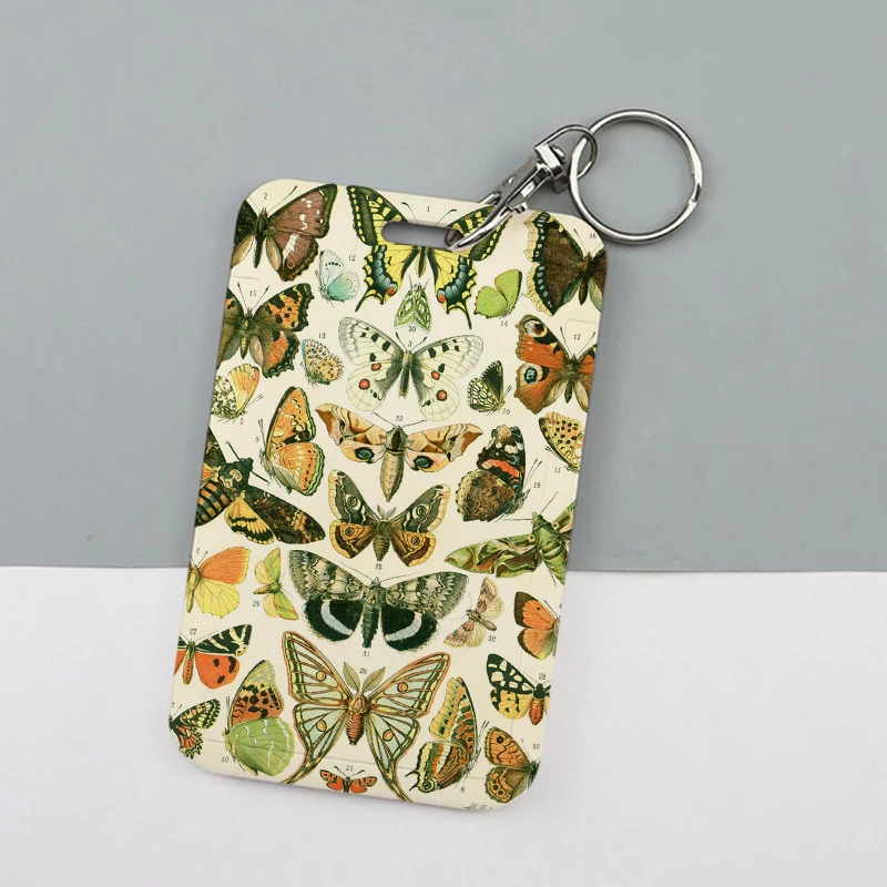 Retro Vintage Butterfly Keychain Card Holder Keychains Insect Botanical Plant Holders Bank Bus ID Credit Cards Key Ring Chains