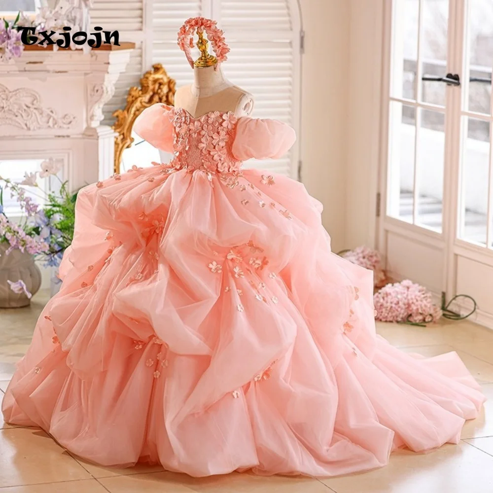 High-end Girl's Formal Ball Gown Flower Girl Princess Dress Toddler Teens Child Vestido Wedding Party Birthday Clothes 1-14Y