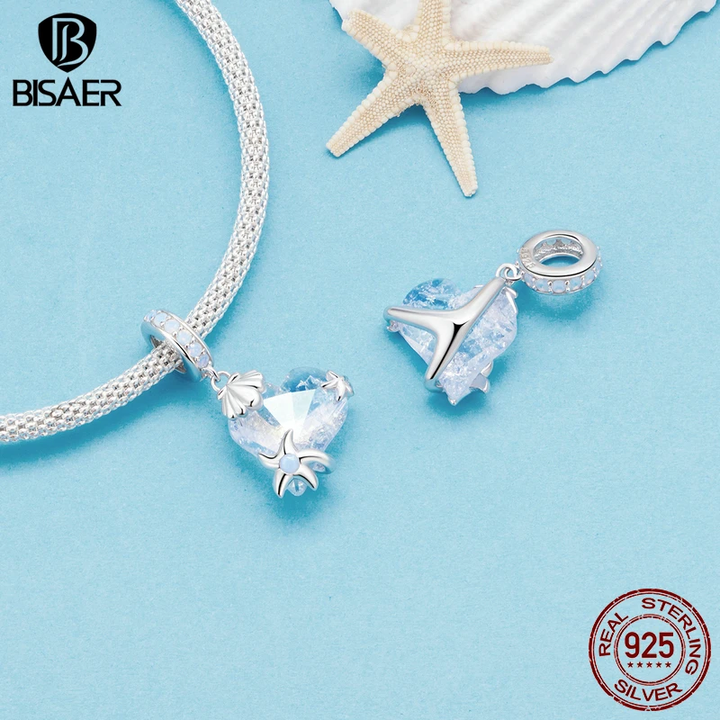 BISAER-Pendentif en argent regardé 925 pour femme, breloque méduse, planète, coquillage, étoile de mer, bracelet à bricoler soi-même, bijoux, cadeau de vacances