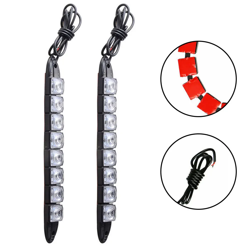 Day Driving Lights Car Light Car Accessories White Waterproof Lights 2pc 12V 8 LED Light Day Driving Lamp Lights