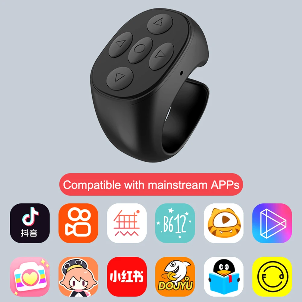 Télécommande Bluetooth sans fil intelligente, application de rotation de page, bouton de rotation, perche à selfie, contrôleur de caméra, anneau de doigt défilant