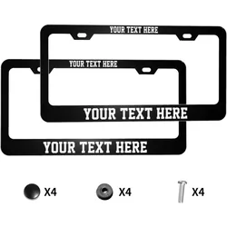 Custom License Plate Frame 2pcs Personalized License Plate Holder with Accessories Add Your Own Name Text Aluminum Auto Decorate