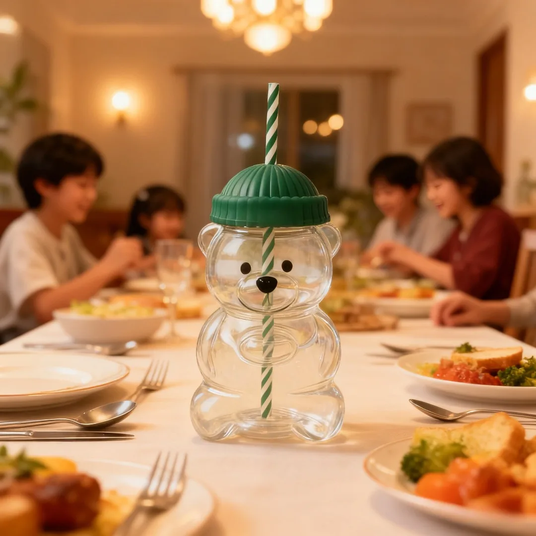 كوب الدب الكرتوني، غطاء من القش، فنجان قهوة، حاوية مشروبات باردة، مكتب منزلي لعيد الميلاد، هدية مثالية لمناسبات العطلات #3