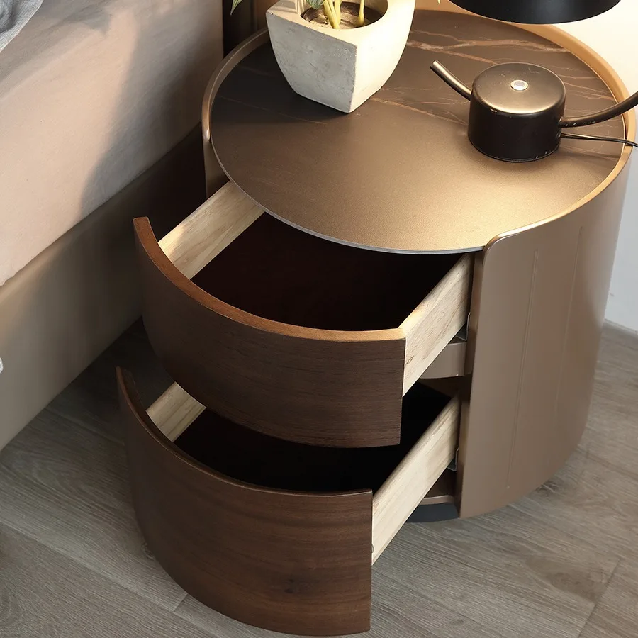 Italian minimalist, simple round paint, bedside table walnut minimalist