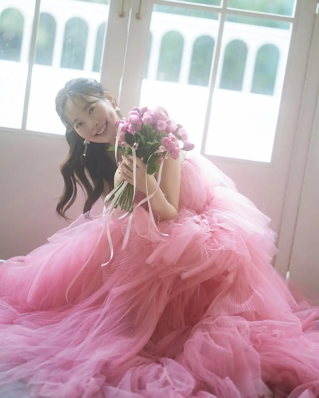 MD Fairy Pink A-line Strapless Evening Dress Tiered Tulle Korea Photoshoot Floor Length Evening Gown Corset Back Customised 2025