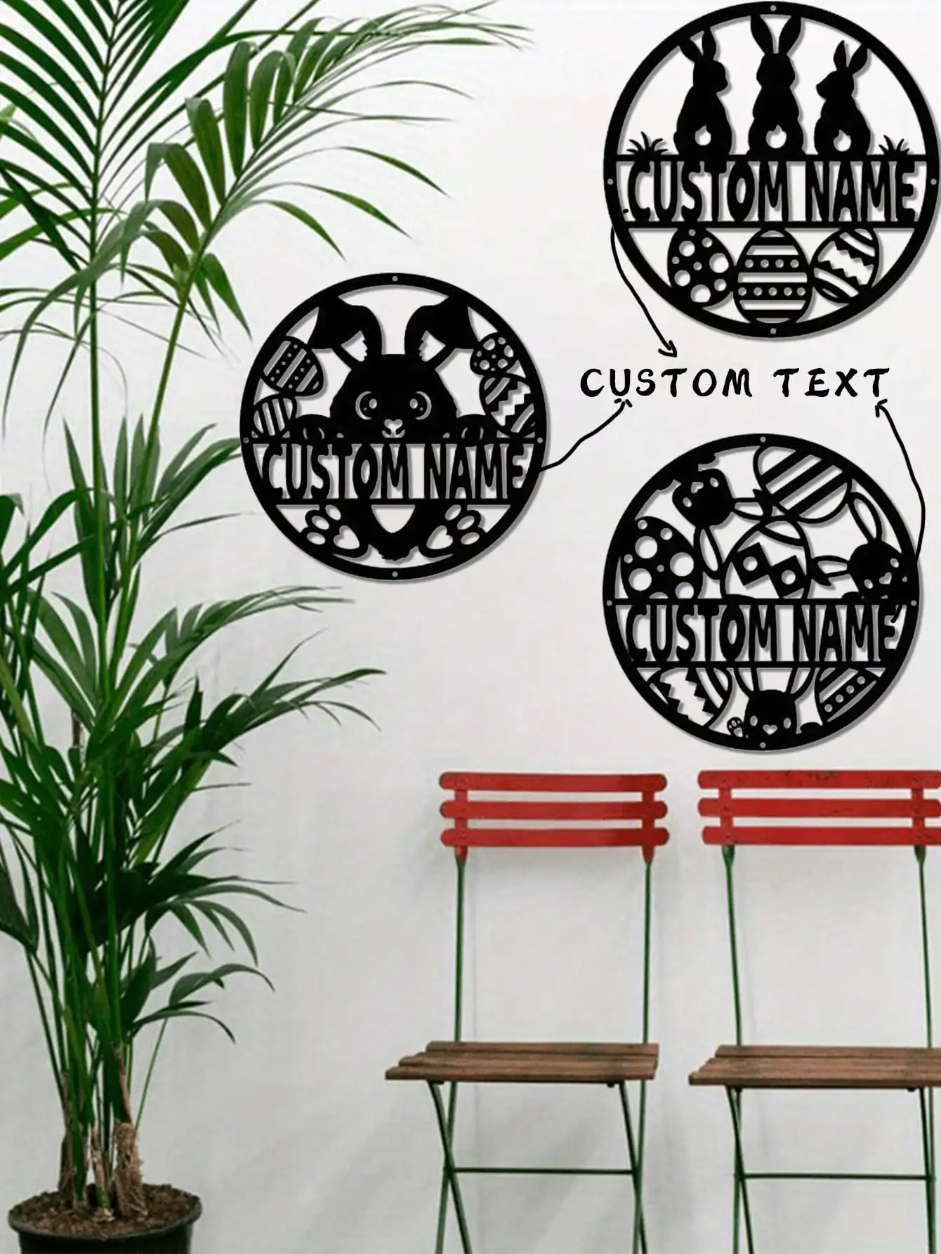 

Personalized Easter Bunny Metal Wall Art Rabbit Home Decor Egg Custom Sign