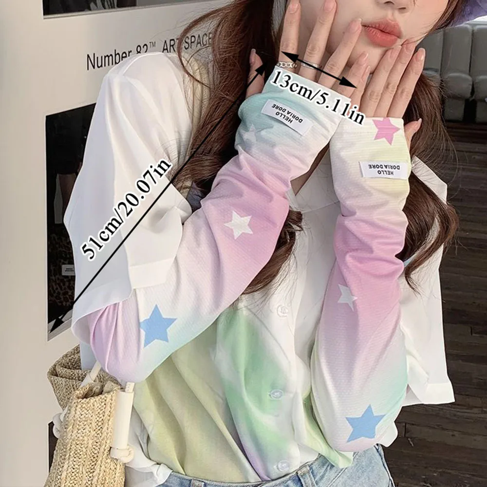 Y2k Girls Ice Silk Breathable Sleeve Cover Star Flower Anti-sunburn Arm Sleeves  Women UV Cycling Oversleeve Loose Golves 팔토시