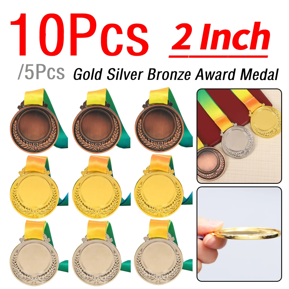 

5/10 шт. 2-дюймовые медали из цинкового сплава (золото, серебро, бронза) для футбола, чемпионатов и спортивных соревнований, подарок