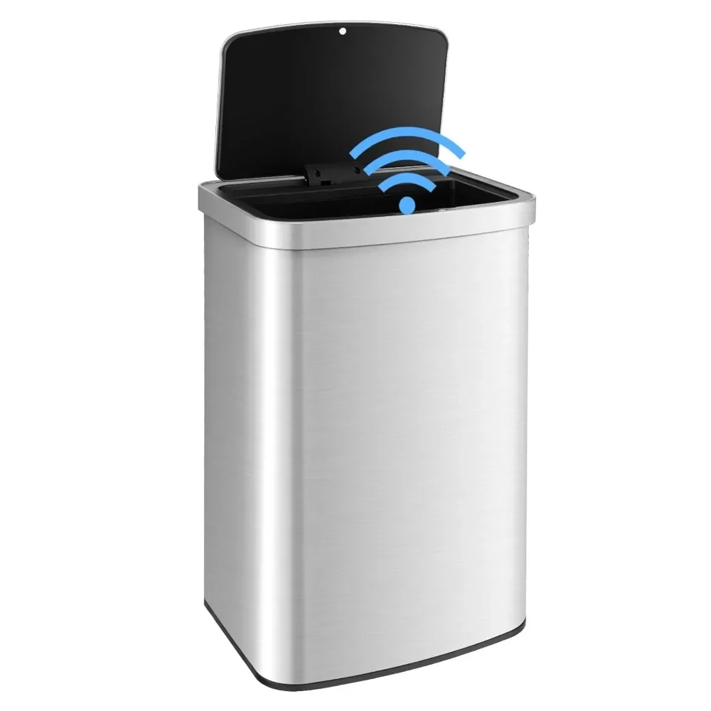 Cubo de Basura con Sensor 50 L, Cubo Basura Rectangular de Acero Inoxidable, Cubo Automático sin Tacto, Papelera de Coc