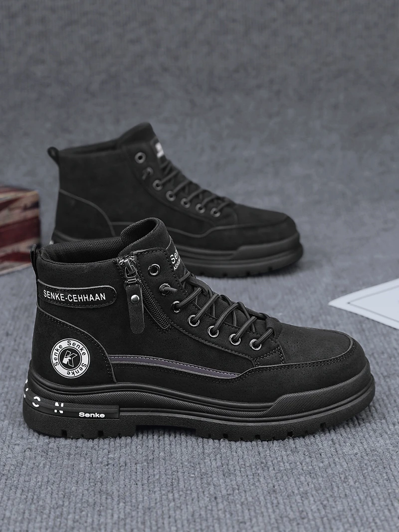 Men's Winter Casual Vintage High Top Flat  Boots Sports Thick Bottom Wear Resistant Workwear Boots for Office And Work