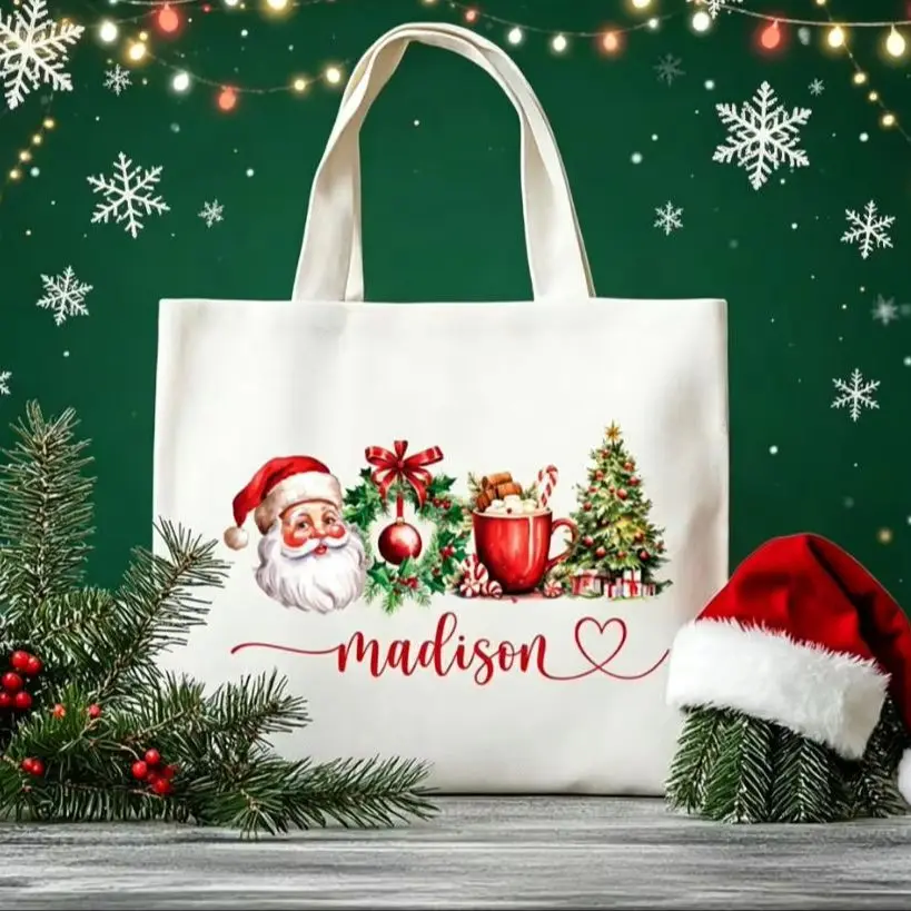 Large Canvas Tote Bag Personalized Christmas Name Design Bulk Handbag For Office Team Building Company Holiday Xmas Gift Pack