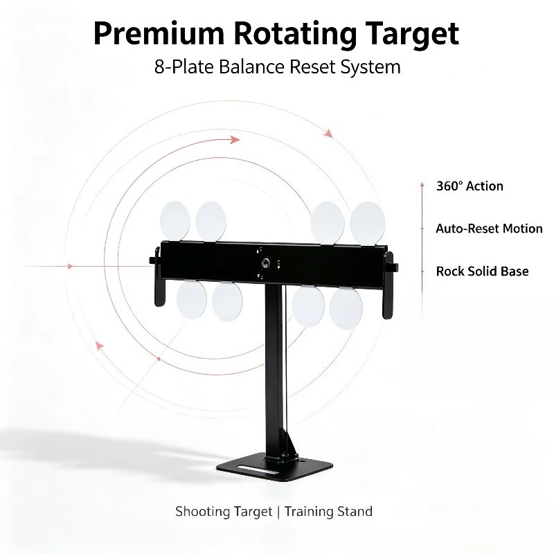 Auto Reset 360 Degree Rotating Metal Balance Target Holder with 8 Target Sheets for Outdoor Toy Game Practice