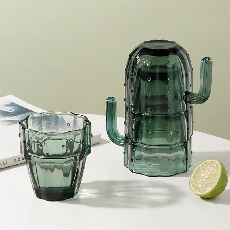 LIVETAI Cactus Glass Cups Set，Stackable Creative Water Glasses for Home Use, Cute Heat-Resistant Tea Cups for Men & Women