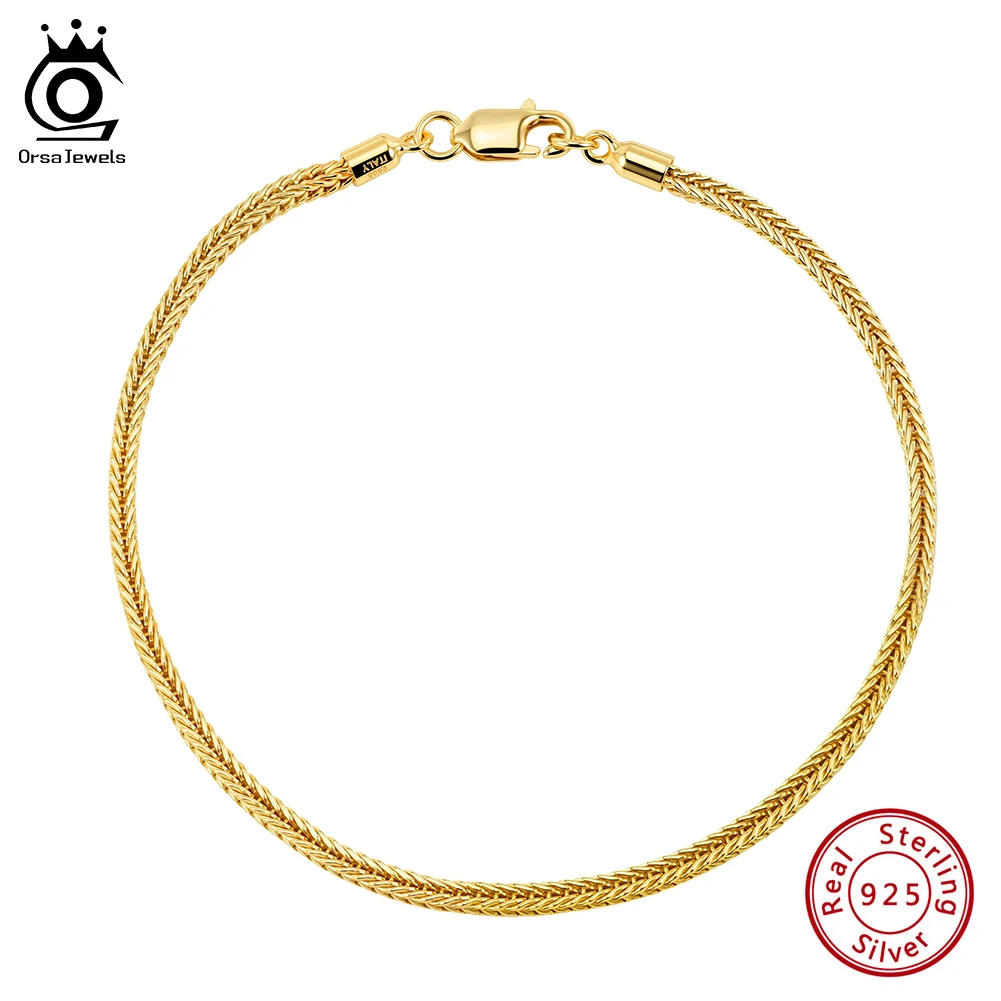 

ORSA JEWELS Pure 925 Sterling Silver 1.8mm Fox Tail Chain Bracelet Necklace Daily Unisex Foxtail Chain Retro Fine Jewelry SB224