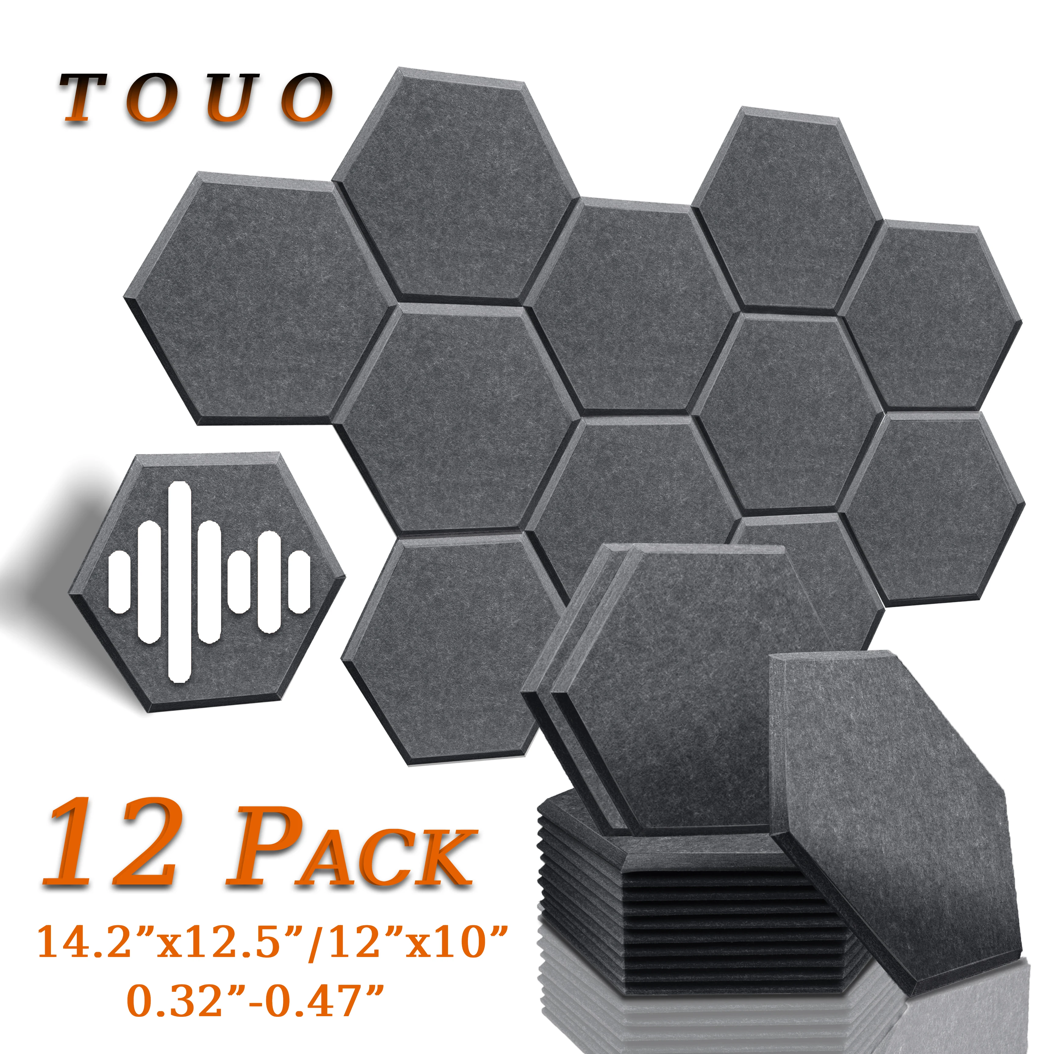 TOUO Acoustic Panels 12 Pcs Sound-absorption Panels Studio Sound Proof Panels Acoustic Treatment Noise Insulation For Walls