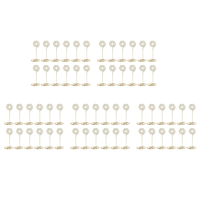 60 Pack Table Number Card Holders Photo Holder Stands Place Paper Menu Clips, Circle Shape (Gold)