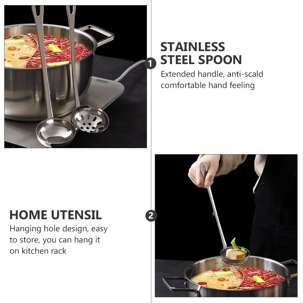 ہک ہاٹ پاٹ چمچ کے ساتھ سوپ کولنڈر فوڈ سرونگ سپون لانگ ہینڈل لاڈل سٹینلیس سٹیل گھریلو برتن
