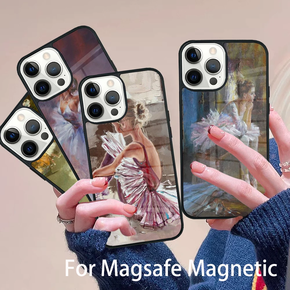 

Ballet Dance Girl Ballerina Art Phone Case Magesafe Magnetic Wireless Charge Cover For IPhone 16 11 12 13 14 15 Pro Max Plus