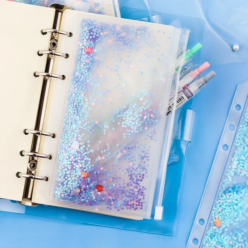 Kawaii błyszczące cekiny Notebook wewnętrzna kieszeń A5 A6 Binder luźny liść torba na zamek błyskawiczny śliczne Journal Planner wewnętrzna pokrowiec