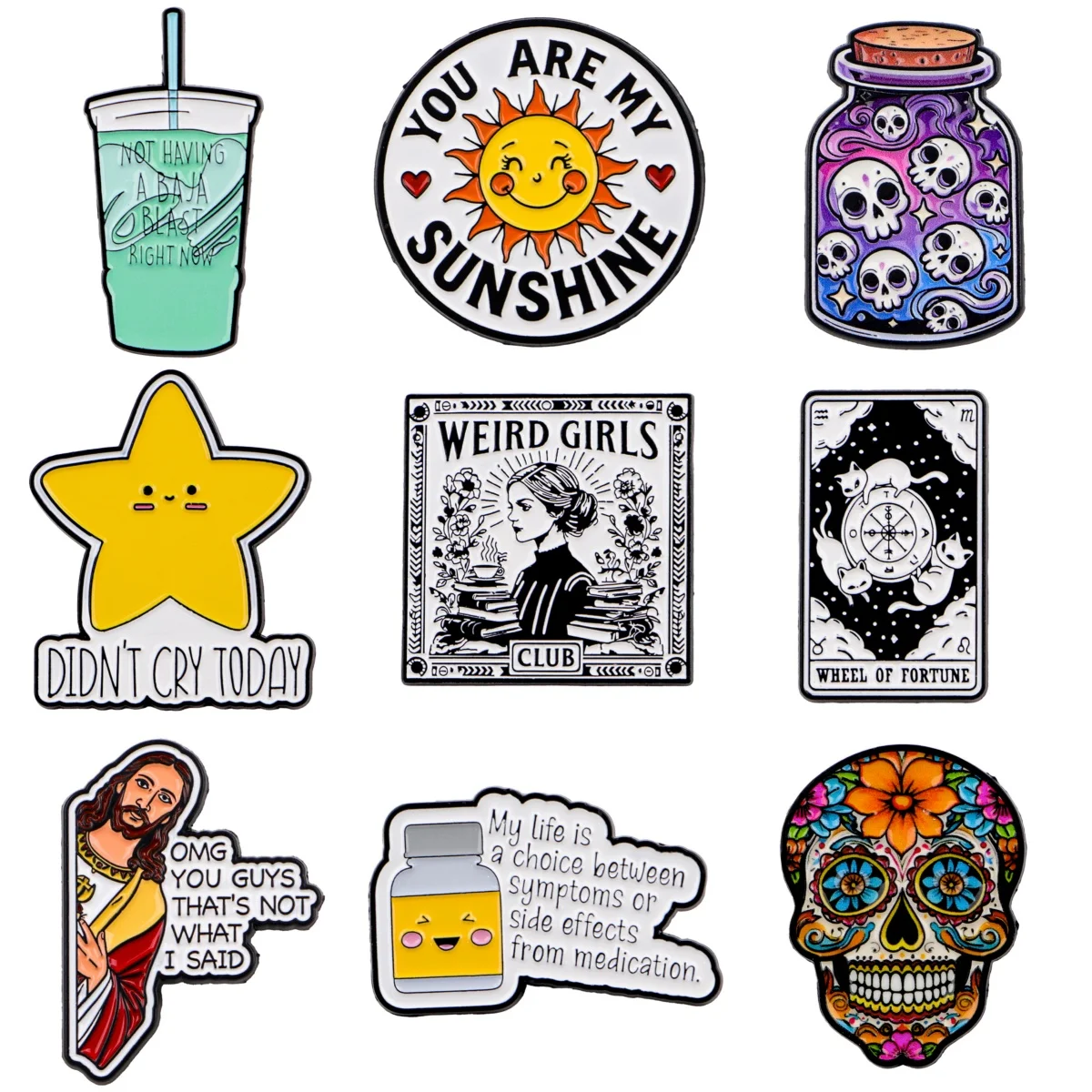 Jesus Broschen für Frauen Weird Girl Club Emaille Pin Skelett Flasche Metall Abzeichen Schmuck Kleidung Zubehör Freunde Geschenk