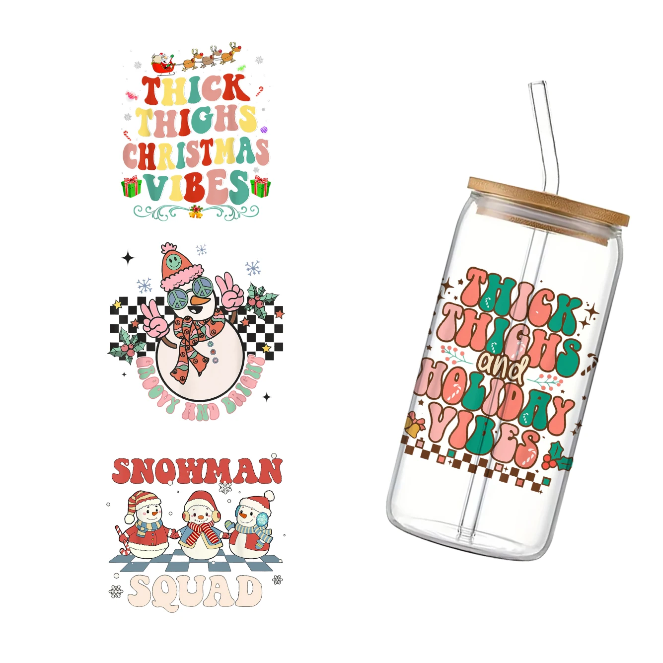 Christmas gift UV DTF Transfer Sticker  For The 16oz Libbey Glasses Wraps Cup Can DIY Waterproof Easy To Use Custom  11X11cm