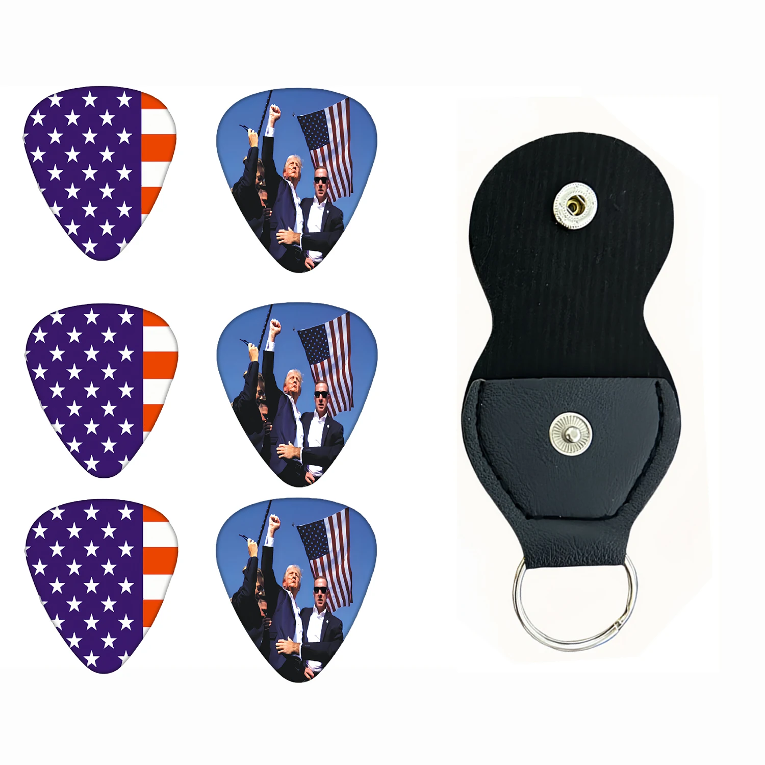 6 Pcs Original Sound Guitar Picks, Double-Sided Printed Ukulele Guitar Finger Shrapnel, Keychain Holster, Gift For Music Lovers