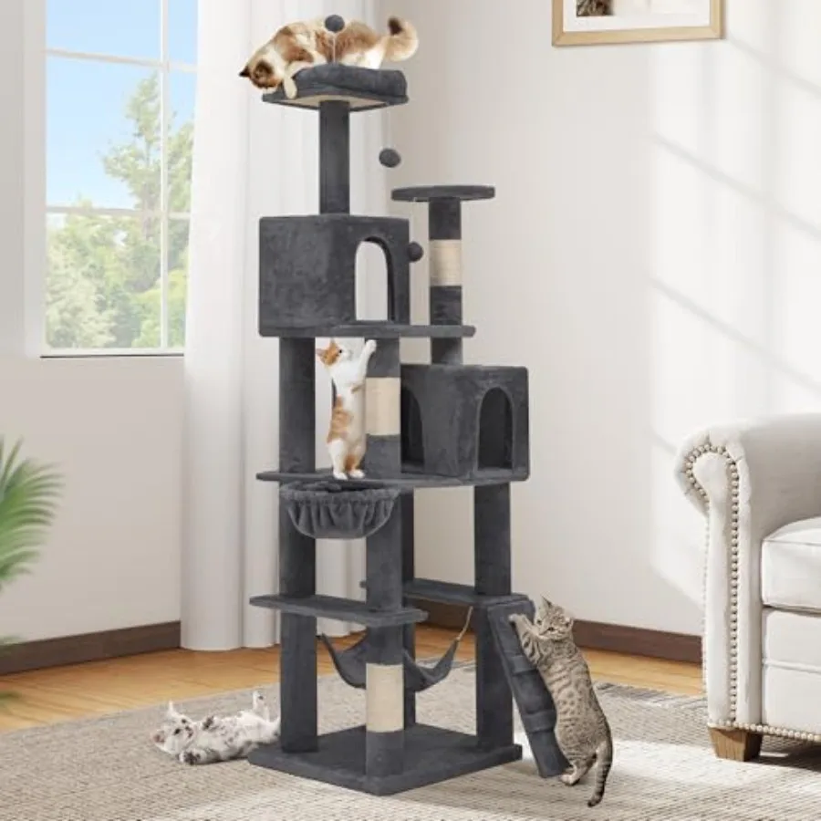 

75-inch Indoor Cat Tree Tower Multi-Level Pet Playground Cat Furniture with Scratch Posts Hideaway Condos Soft Perch Snug Hammo