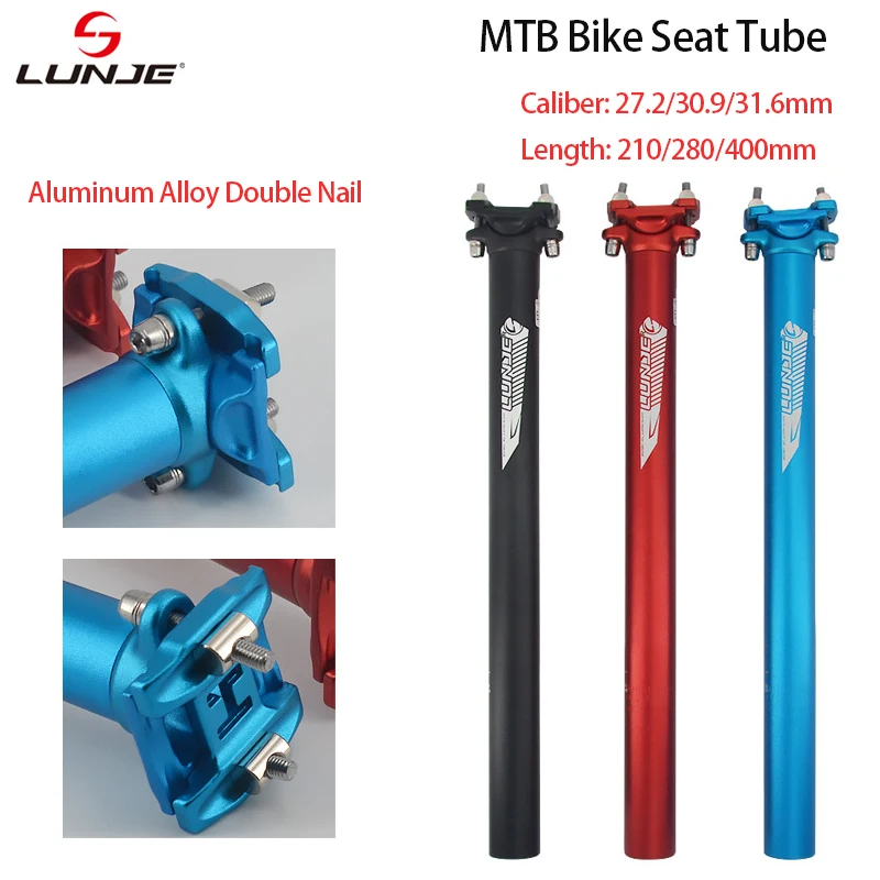 

MTB Bike Seat Tube 27.2/30.9/31.6*400mm Road Mountain Bicycle Aluminum Alloy Extended Double Nail Bicycle Seatpost Bike Parts