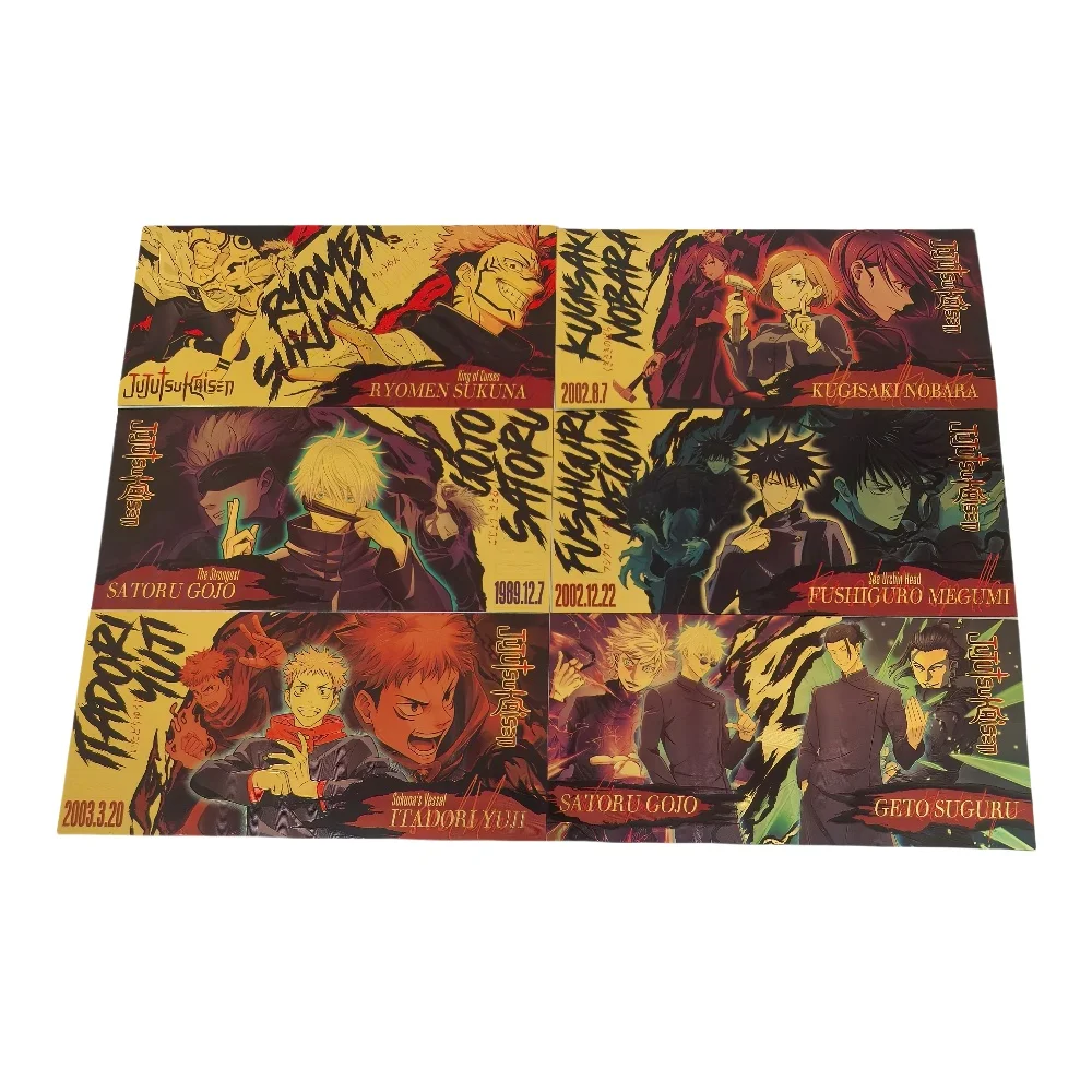 

Jujitsu Kaiju Anime Gojo Satoru Kugisaki Nobara Creative Character Gold Banknote Collection Gifts in 24k gold Plastic Card