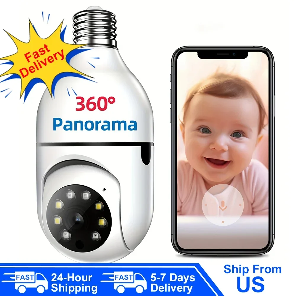 2K HD LightBulb Camera WiFi Home PTZ Wireless Surveillance Camera 4X Digital Zoom AI Human Motion Detect Full Color Night Vision