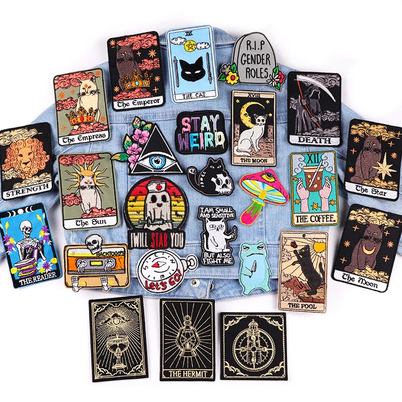 Jacket/Backpack Embroidery Patch DIY Tarot Embroidered Patches On Clothes Badges Punk Animal Patch Iron On Patches For Clothing