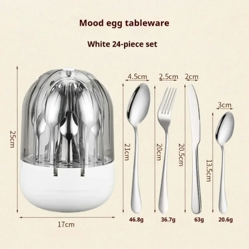 Stainless Steel Cutlery Set for Home Use, Egg-shaped Holder, Kitchen Accessories, Luxury Gift, Tableware Set, 24Pcs