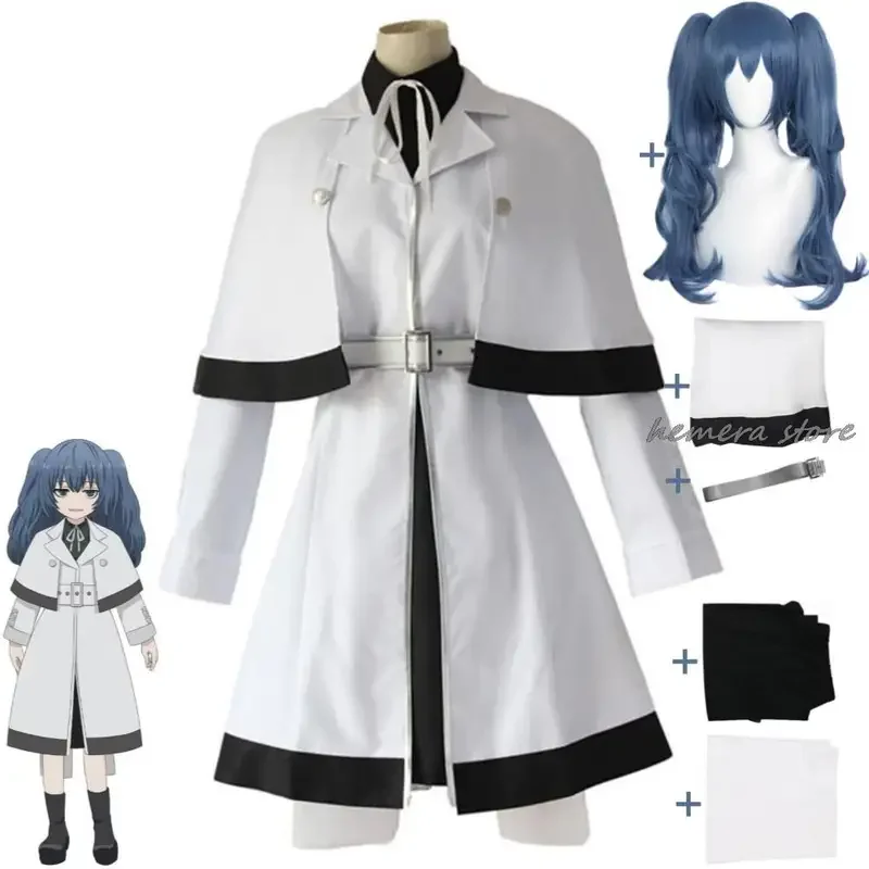 

Anime Tokyo Re Yonebayashi Saiko Cosplay Costume Blue Wig CCG White Trench Uniform Halloween Carnival Party Role Play Suit Ghoul