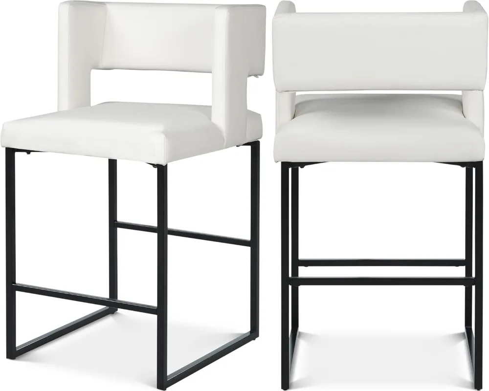 

Furniture Caleb Collection Modern | Contemporary Counter Height Stool with Unique Square Back and Sturdy Iron Legs