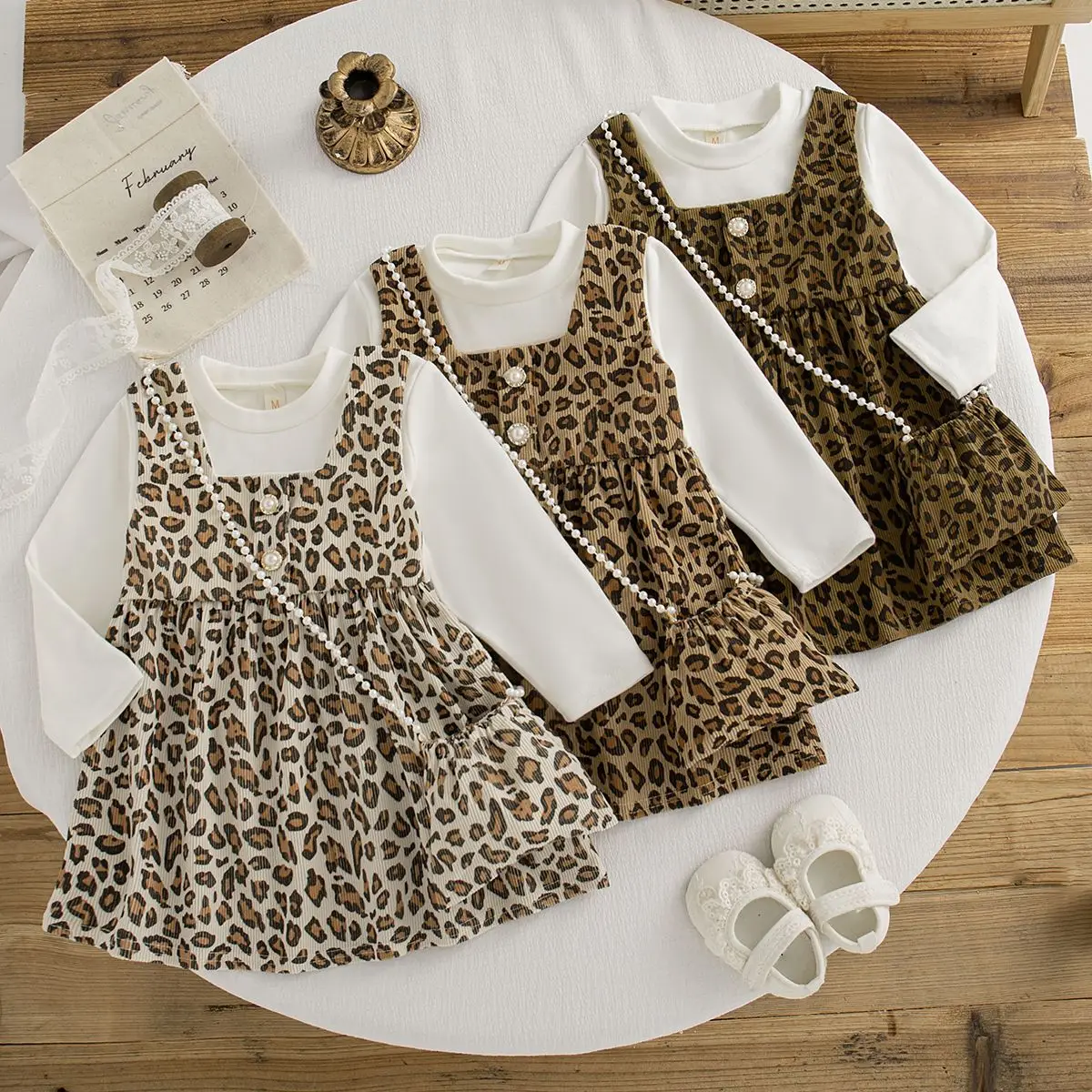 Leopard Print Knit Dress for Baby Girls Long Sleeve Korean Style 2025 New Autumn Toddler Gown send Bag