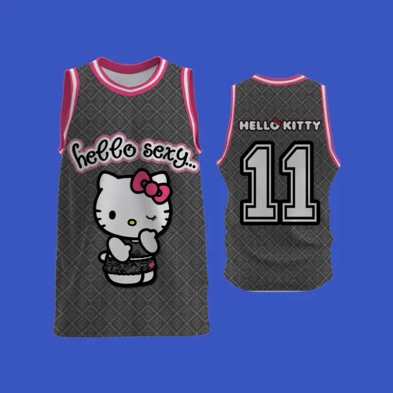 

MOTO-Hello Kitty с принтом, новая майка, модная летняя свободная дышащая баскетбольная майка для фитнеса