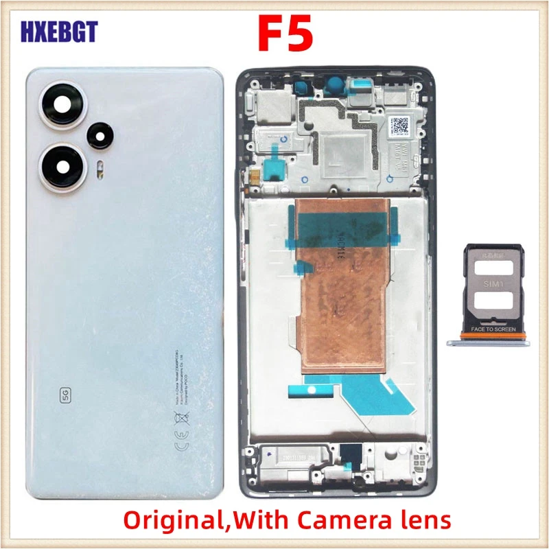 For Xiaomi Poco F5 Back Lid + LCD Front Frame Middle Bezel + Sim Tray Full Housing With Camera Lens phone Repair Parts