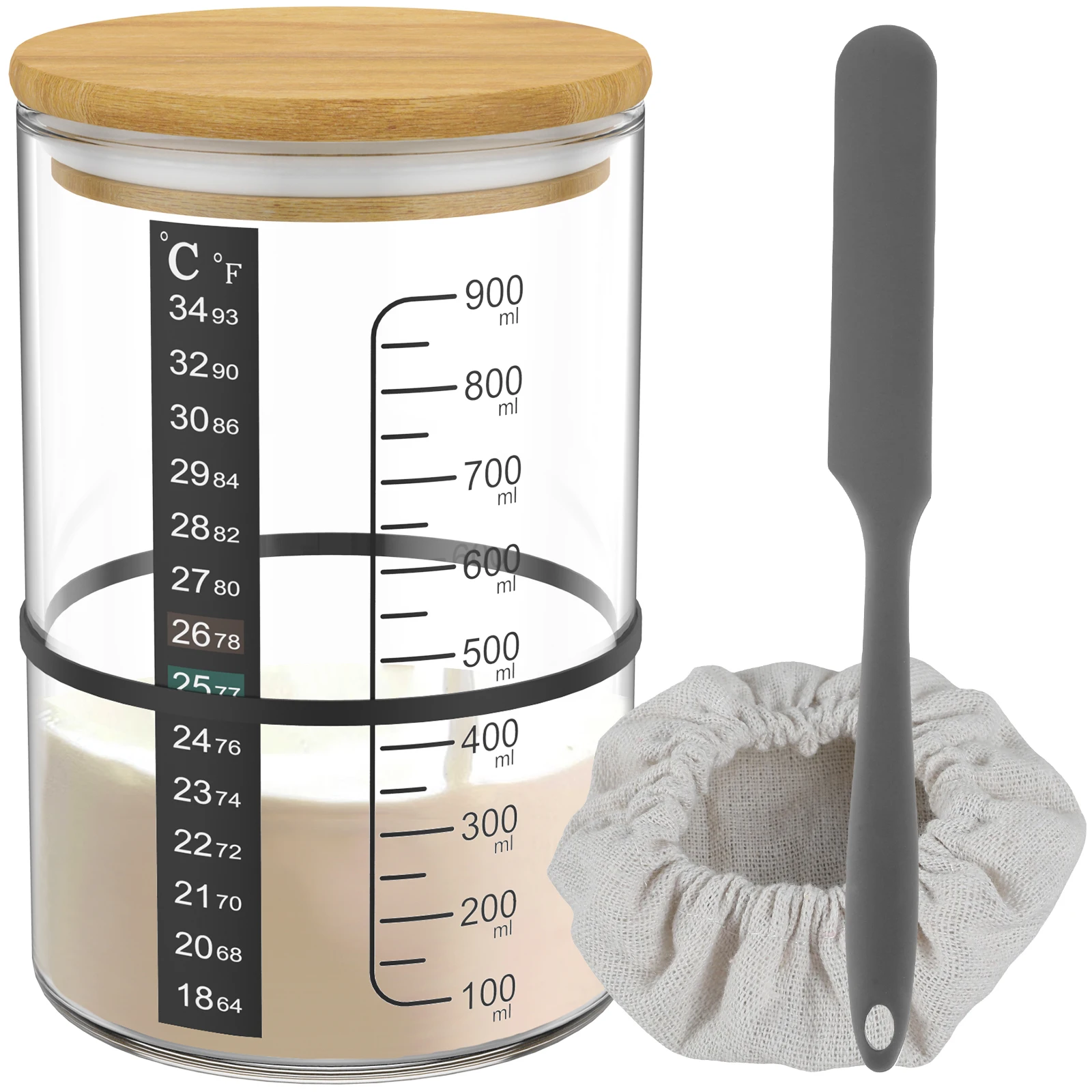 Dough Starter Jar 900ml Sourdough Fermentation Container Clear Glass Jar for Bread Baking Tool Sourdough Starter Cup Accessories