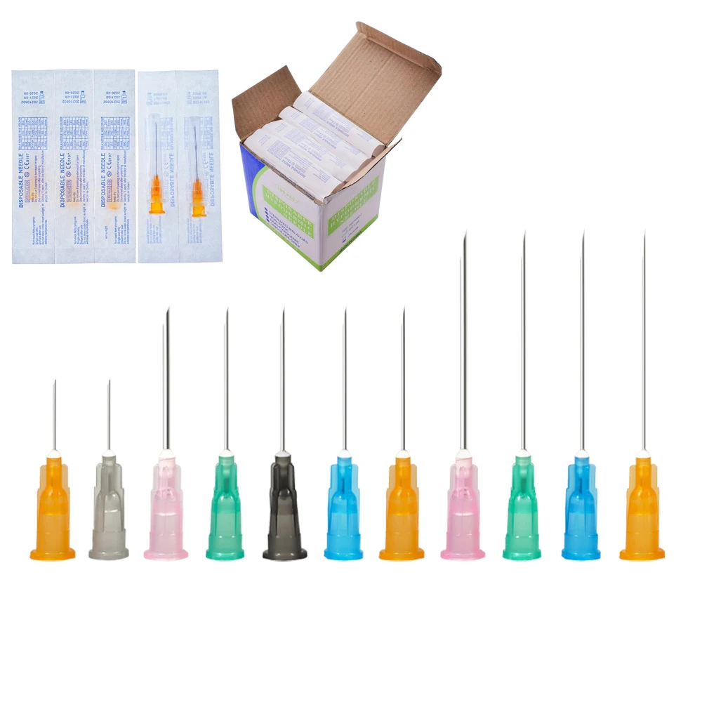 Caja de 100 Unidades, Agujas de Jeringa Puntiagudas Estériles de 1 Pulgada/1.5 Pulgadas, Calibres 18G-27G, Empaquetadas Individualmente para Dispensar Líquidos, Cuidado de Mascotas
