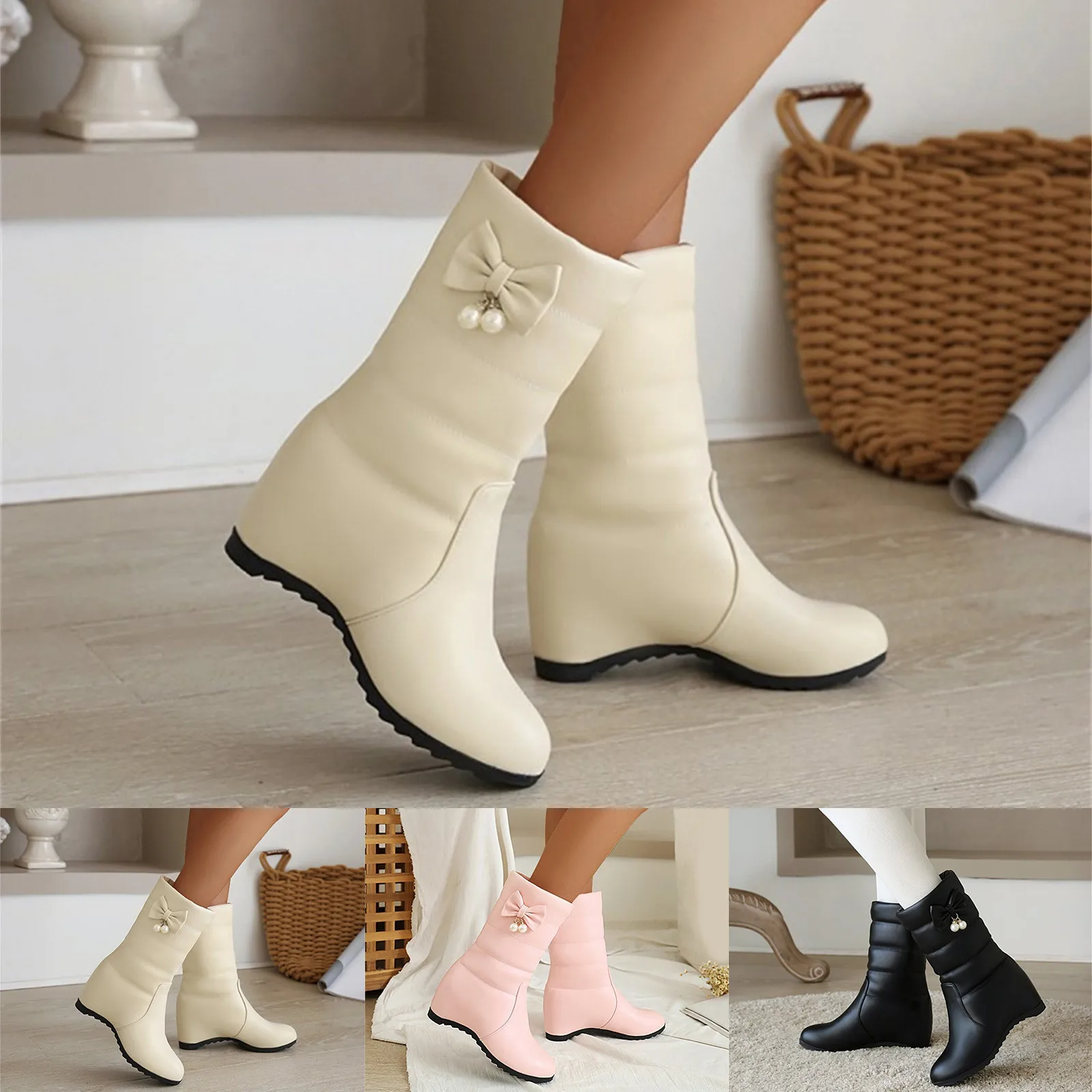 Ladies Rain Boots Size 8 Mid Calf Womens Wide Calf Boots Size 8 Sock Boots for Women Heels Wide Calf Low Knee High Wedge Boots