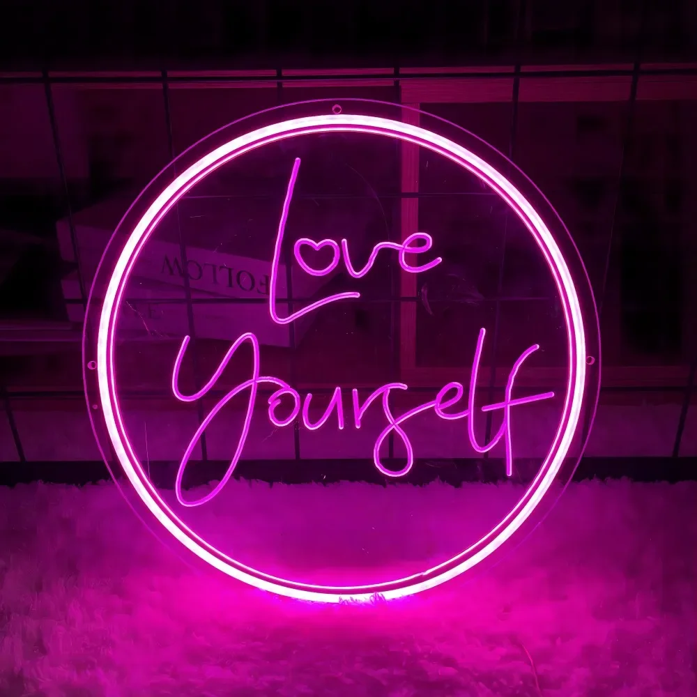 Love Yourself letrero de neón grabado de letras luminosas Led USB personalizado, decoración de barras de cafetería, luces en la pared, personalidad